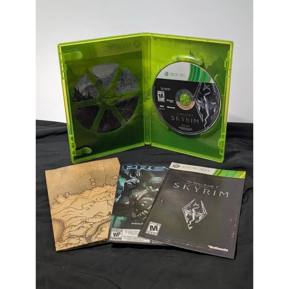 Skyrim Xbox 360 Game RPG Bethesda Complete CIB Includes World Map Tested